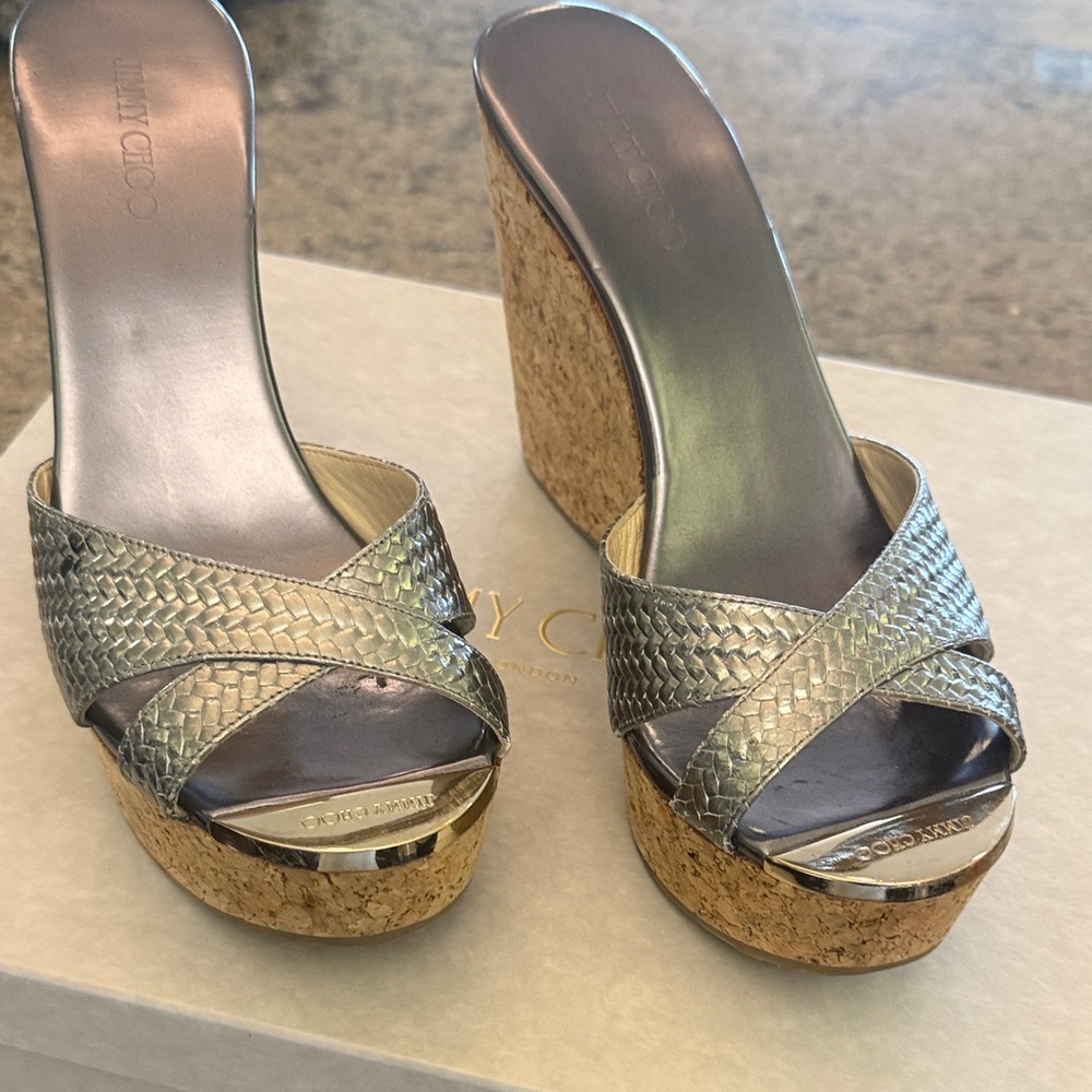 Jimmy Choo Metallic Silver Platform Sandals